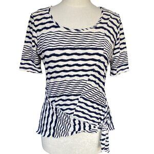 Sno Skins 3D Textured Striped Side Tie Top Short Sleeve Nautical USA Coastal-M